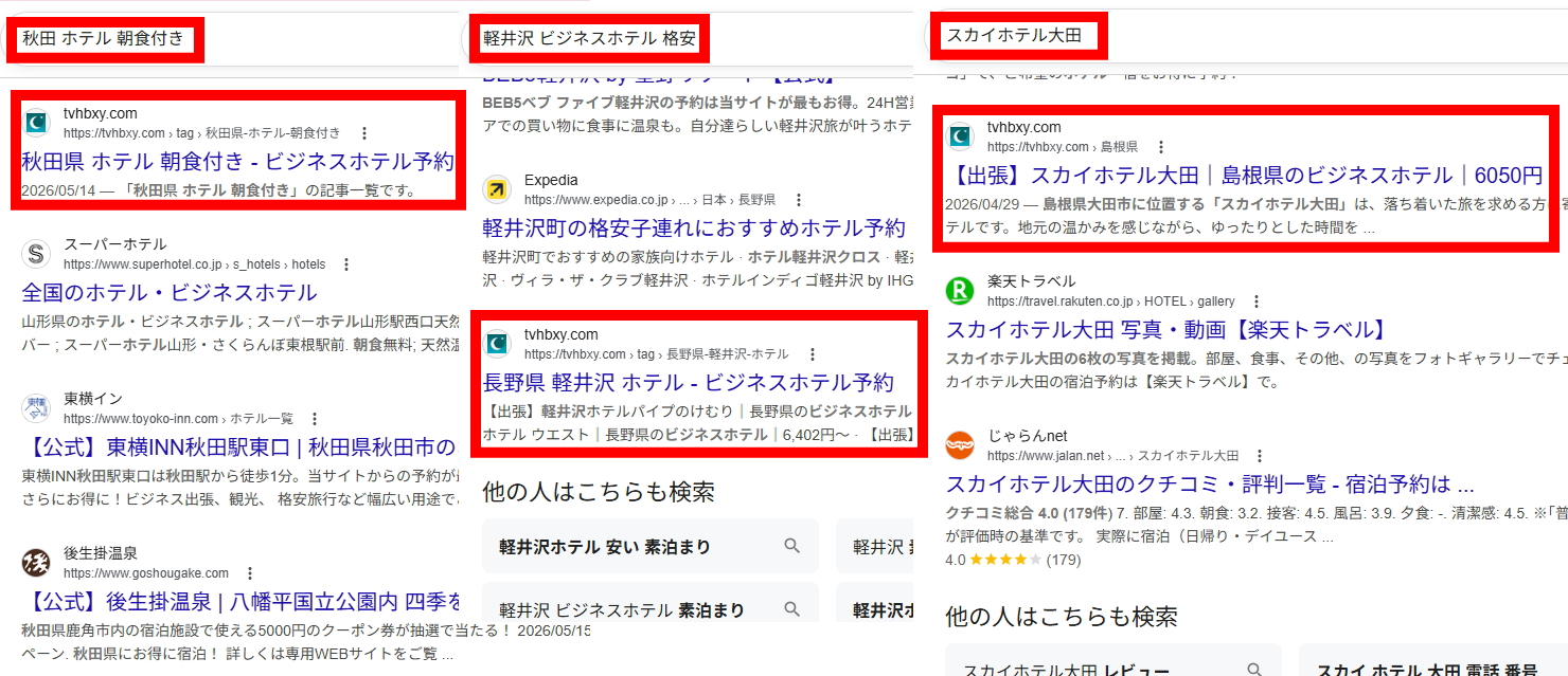 Google検索結果 — 3キーワードで上位表示